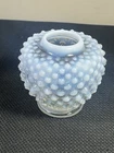 Fenton White Clear Opalescent Vintage Hobnail Ginger Jar Style Vase
