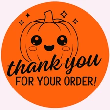 50 Halloween Pumpkin Thank You Stickers - 2" Round Labels for Orders & Packaging