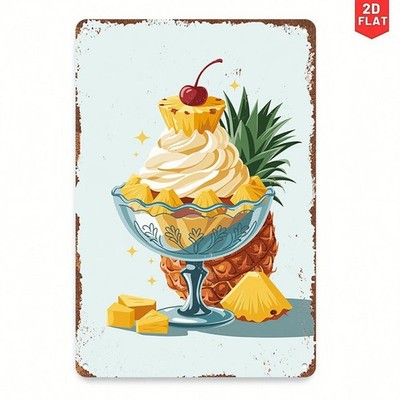 Pineapple Sundae Sign Aluminum Sign 8x12 Funny Retro Tropical Kitchen