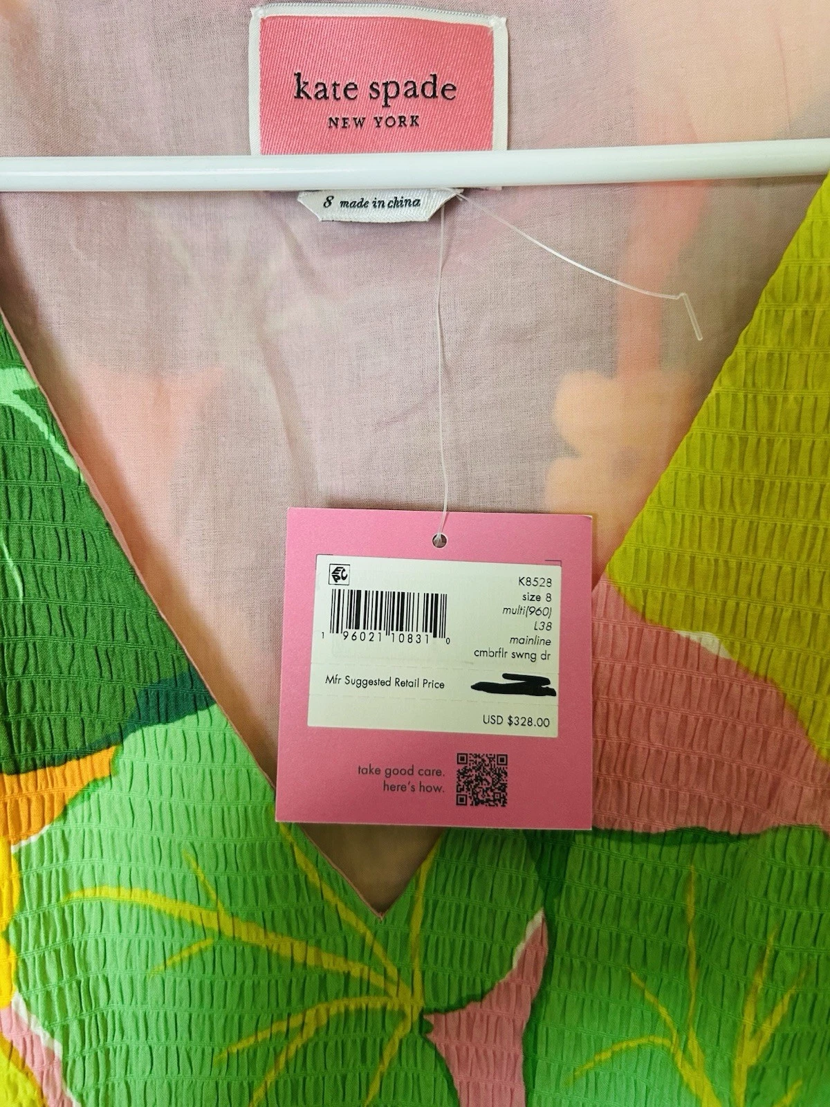 Abito Kate Spade Cetriolo floreale swing taglia 8 $328 nuovo con etichette