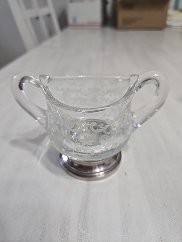 Cambridge Chantilly Etched Salt & Pepper Shakers Sterling Tops & Sugar Bowl - Picture 8 of 9