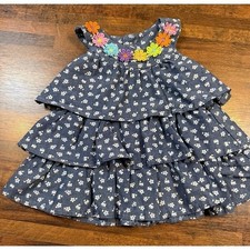 Vintage sleeveless dress. Denim/cotton mix. Flowers and butterflies 18 mo.