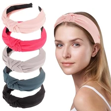 5-Pack Knotted Headbands for Women - Wide Non-Slip Top Knot Headbands for Sty...