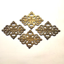 Vintage (4) Solid Brass #A7748 Furniture Large Drawer Handle Backplates.  VGC