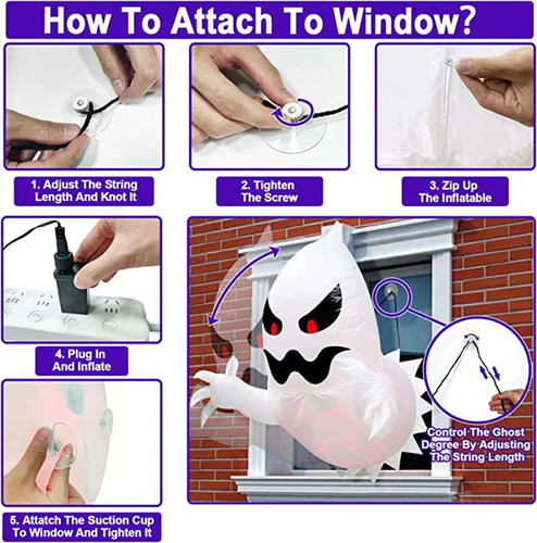 1.4m Halloween Inflatable Ghost Horror Window Ghost Foldable Balloon Outdoor Cou - Picture 5 of 8