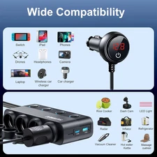 Cigarette Lighter Splitter 216W 4 Socket Car Adapter Heavy Duty Truck USB Chager