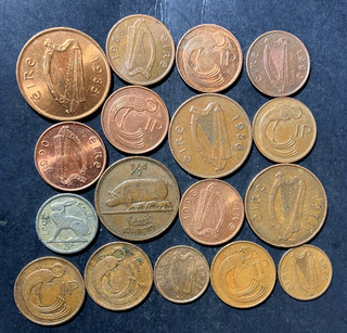 Old Ireland Coin Lot 1942 PREEURO 17 VINTAGE COINS Lot #U30