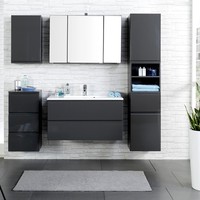 Komplett BadezimmermöBel Hochglanz 100Cm Waschtisch Led Spiegelschrank BadmöBel
