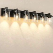 LED 38 in 6 Lights Black Vanity Light Clear Glass Shade for Bathroom Mirror Wall