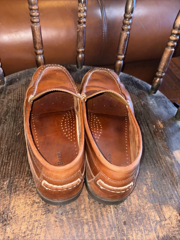 MEN'S LL BEAN BROWN LEATHER LOAFERS MOCCASINS - SIZE 11 EE- GUC- NEEDS POLISHING - Image 3 of 4