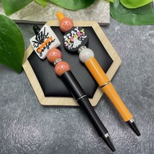 2 PC Handmade Silicone Acrylic Beads Black Ink Pen Set Stay Spooky New C1490