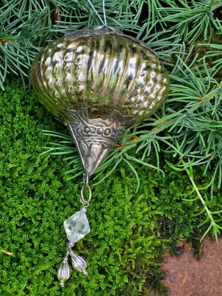 Pallina per albero di Natale ornamento in vetro argento antico palla di Natal... - Immagine 2 di 4