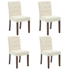 4-Pack High-Back Dining Chair - Wood Leg with  Linen Upholstered, Easy Assembly