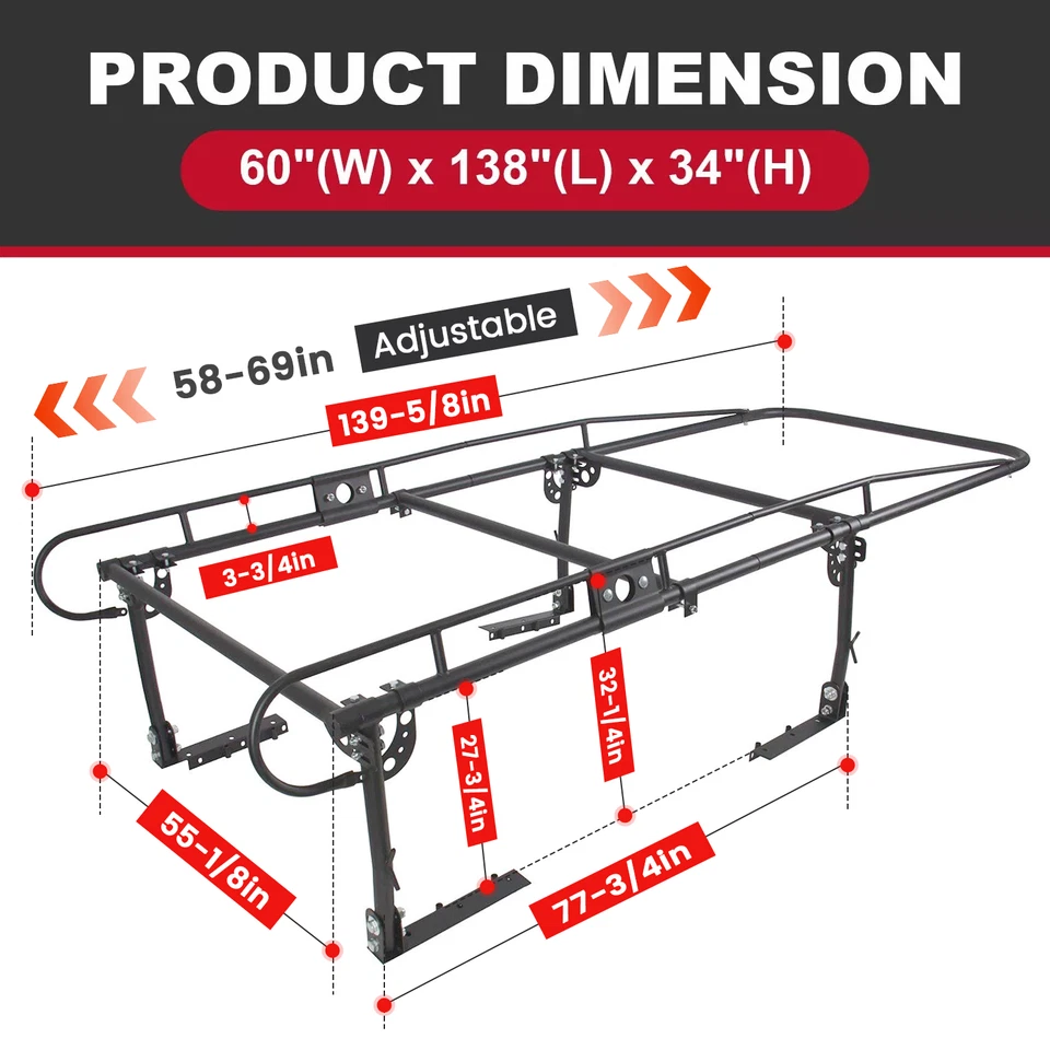 1000 libras ajustable 58"-69" universal camión plataforma escalera estante madera utilitario kayak Foto 2 de 4