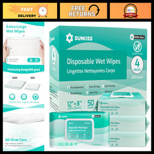 Extra Large Wet Wipes for Adults - No Rinse Body Cleaning Washcloths, 200 Count,