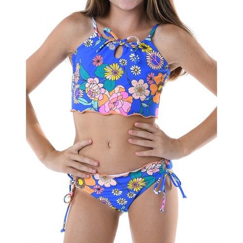 Hobie Peace 2-Piece Swimsuit Girl 16 Blue Floral Stretch Swimwear Hipster JDM826 - Picture 10 of 12