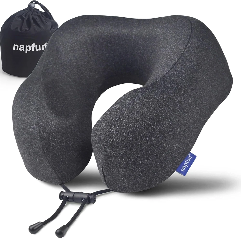 Upgraded 100% Memory Foam Travel Pillow for Airplane Essentials and Accessories
