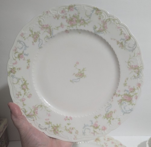 4 - Antike Haviland Limoges 9,5" Essteller Französisches Porzellan Rosa Rosen Blau