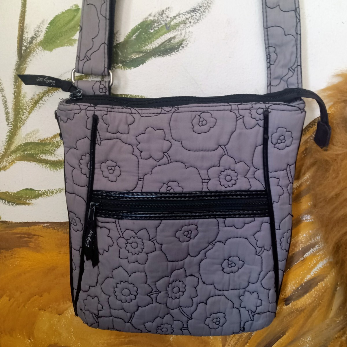 Thirty One Gray Quilted Poppy Floral Crossbody Bag Purse EUC | eBay
