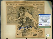 1942 Boston Post Johnny Pesky Autograph Bob Coyne Sketch PSA/DNA HOF Red Sox