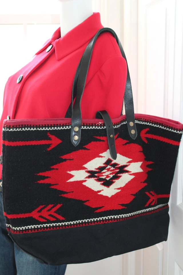 Ralph Lauren Oversize Tote Bag Aztec American Indian Native Collection Red Black - Image 2 of 4