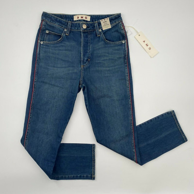 AMO Women's Babe High Rise Slim Straight Ankle Jeans sz 24 Dark Vintage NWT