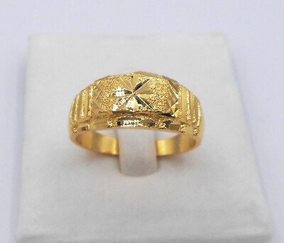 Men's Ring Diamond Cut 22K 23K 24K Thai Baht Yellow Gold Plated Jewelry 
