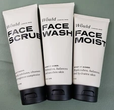 3-Pc Men's Skincare WOULD A BARSTOOL Face Wash, Scrub, Moisturizer