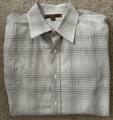 Blue by Pronto Uomo Dress Shirt Men's XL Embellished Embroidery White Gray  Check | eBay