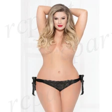 New sexy women intimates lingerie satin ribbon panty Black 1X/2X 3X/4X 10937X