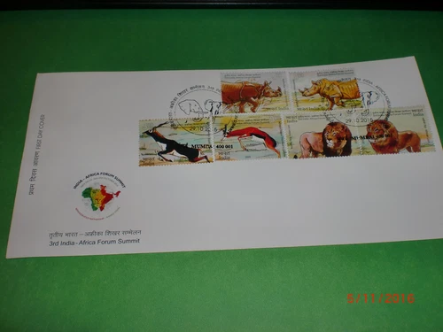 INDIA STAMPS - FIRST DAY COVER-"3RD INDIA-AFRICA FS" - 2015-SIX CANCELLED STAMPS