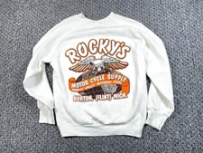 VTG 80s Rocky's Motorcycle Supply Sweatshirt Adult Small White Flint Michigan