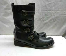 Diba Girl Bravo Black Faux Leather Buckle Mid Calf Riding Boots Women Shoes 9.5M