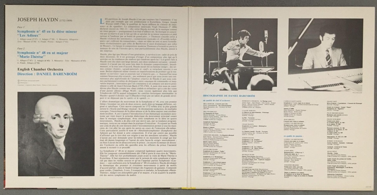その他 LP Daniel Barenboim, English Chamber Orchestra Haydn: Symphonie Nr. 45 Abschied  Symphonie Nr. 48 Maria Theresia 2531091 /00260 English Chamber Orchestra, Daniel Barenboim - Symphonies 44