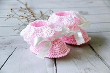 Crochet Baby Girl Booties, Soft Cute First Shoe, Lace booties, Boutique Model