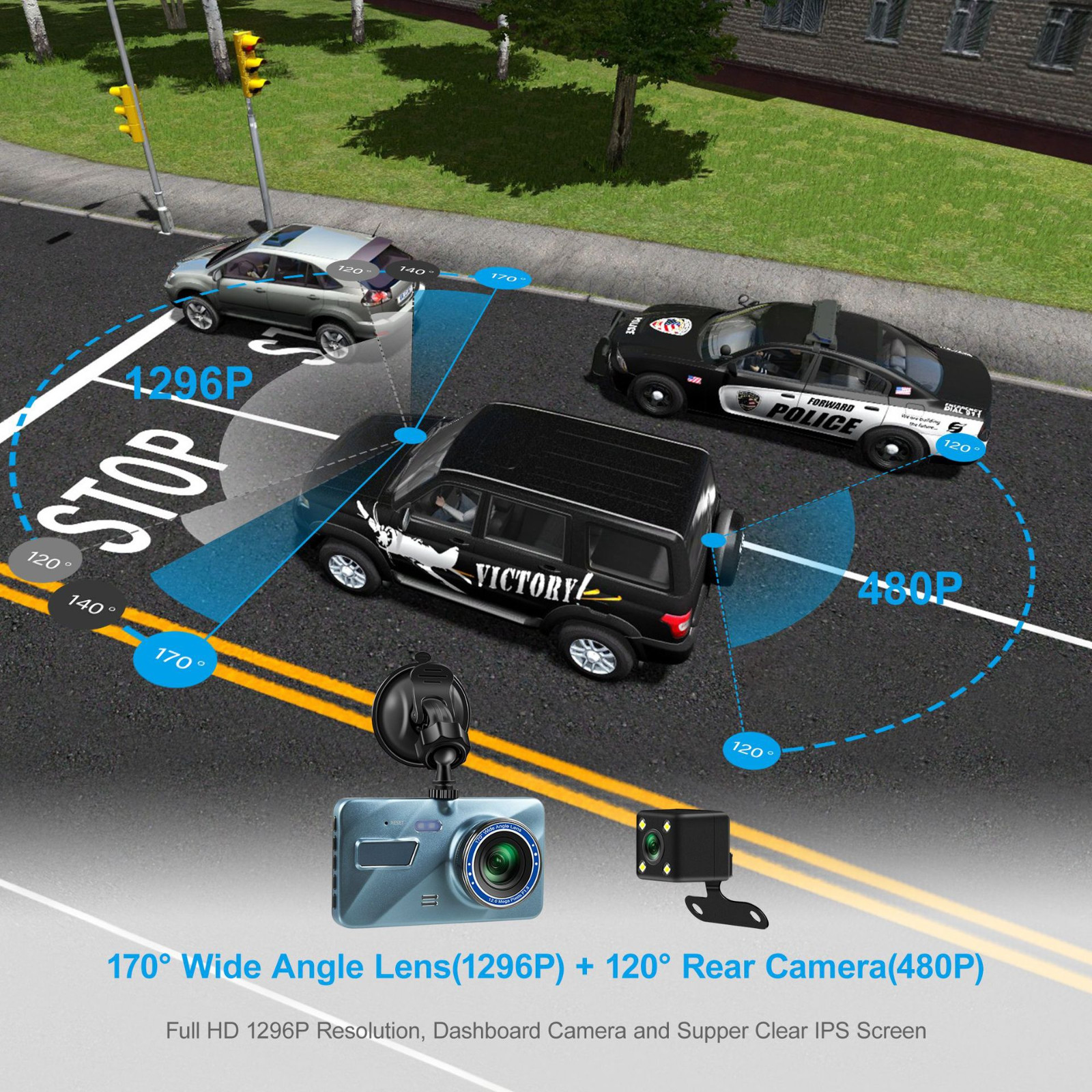 Touch Screen Dash Cam 4" 1080P Dual Lens Car DVR Recorder Front And Rear Camera - Thumbnail 14