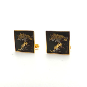Authentic Amita Japanese Japan Tiger Damascene 24k Gold Plated Cufflinks Vintage