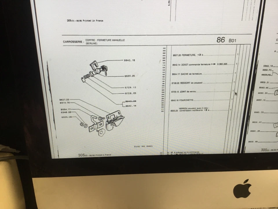 peugeot 305 505 sedán berlina capó trasero maletero tapa bloqueo barril y llaves 863025 Foto 2 de 4