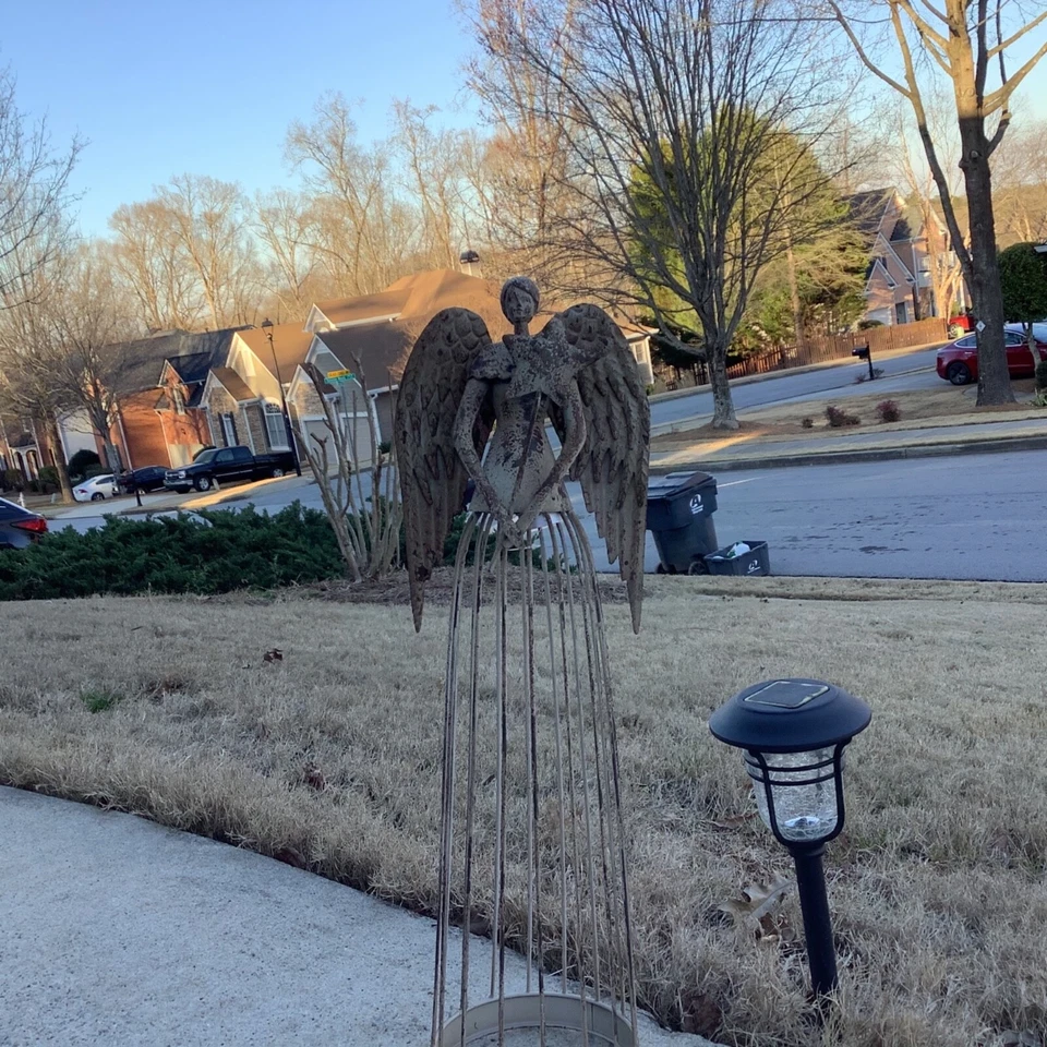 Juego de 2 estatua de ángel de jardín de metal envejecido, decoración de arte de patio de ángeles interiores y exteriores Foto 2 de 4