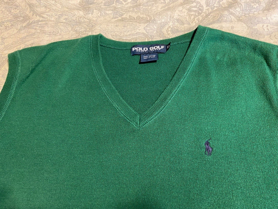 Polo Ralph Lauren Mens Sweater Vest XL Cotton Green Preppy Academia