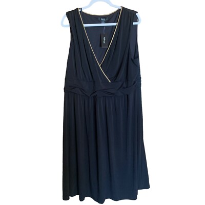 Style & Co A-Line Dress Womens 3X Black Gold Trim Surplice Stretch