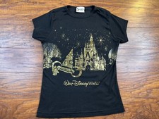 Vtg Walt Disney World T-Shirt Girls 2XL Glitter Black Magic Castle E4