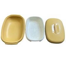 Vintage Tupperware Microwave Steamer 3 Pc. #1273-1, 1273-5 1275-4 Harvest Gold