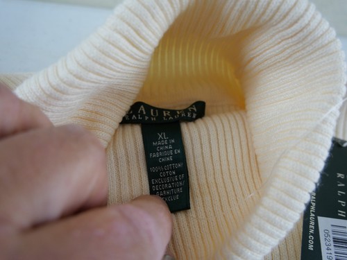 Ralph Lauren Damen XL cremefarben Baumwolle Strick Rollkragen Pullover, Logo NEU $ 60 - Bild 8 von 9