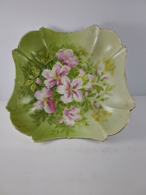 BAVARIAN Large Candy Dish ~ Green w/ Pink Flowers