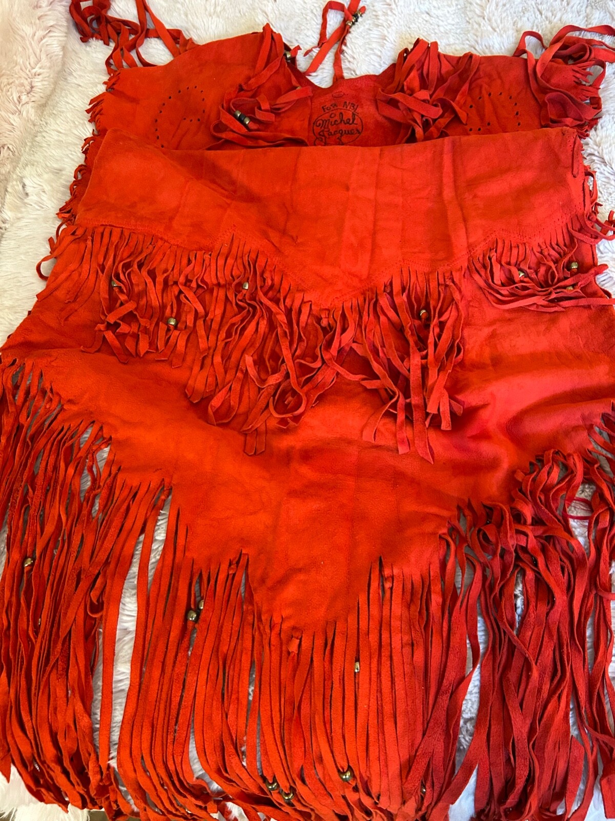 Vintage North Beach Leather Designed by Michael Jacques RED Fringe Dress Suede image 6