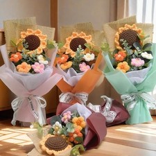 Artificial Flower Crochet Bouquet Handmade Anniversary Sunflo valentine day gift
