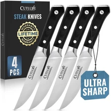 Cutluxe Steak Knives Set of 4, Straight Edge Steak Knife Set – Forged High Ca...