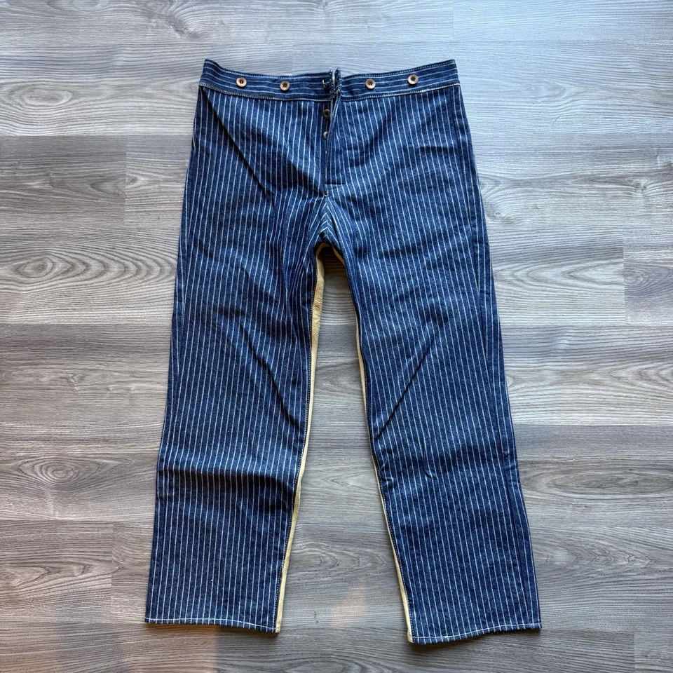 Pantalones de mezclilla de colección Saddle a rayas hechos a mano moneda mexicana botón encaje occidental espalda Foto 2 de 4