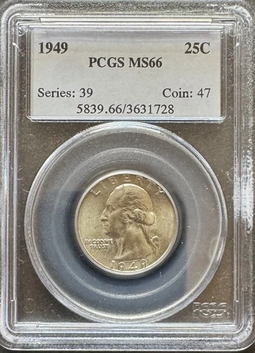 1949-P Washington Silver Quarter PCGS MS66      Free US Shipping